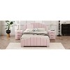 Okak Full Platform Bed Frame with 2 Nightstands Velvet Upholstered Bed with Vertical Channel Tufted Headboard No Springs Required, Pink - 2 of 4