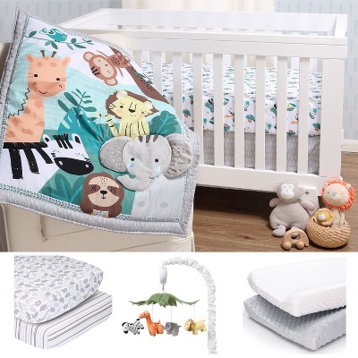 Image of The Peanutshell Wild Kingdom Crib Bedding Set, 2 Pk Sheets, 2pk Changing Pad Cover and Crib Mobile -8 Piece Set