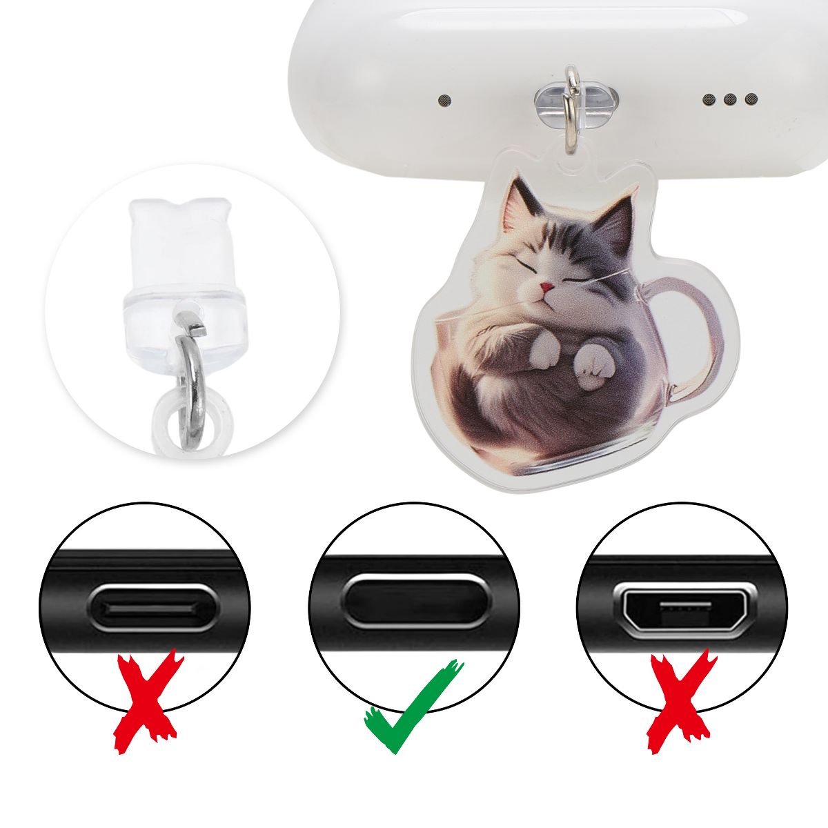 Unique Bargains Cat Pendants Dust Plug Charm for Lightning Light Gray White 2 Pcs - thumbnail 2