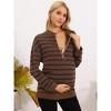 INSPIRE CHIC Women's Maternity Tunic High Low Tops Half Zip Long Sleeve Mock Neck Side Slit Striped Pregnancy Blouse - 2 of 4