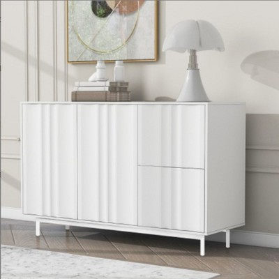 47.2" Buffet Sideboard Cabinet With 2 Doors And Drawers, Adjustable Shelf, Metal Legs Wave Pattern Kitchen Pantry Cabinets