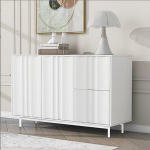 47.2" Buffet Sideboard Cabinet With 2 Doors And Drawers, Adjustable Shelf, Metal Legs Wave Pattern Kitchen Pantry Cabinets - 1 of 4