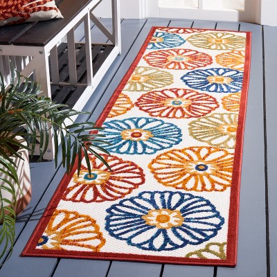 Cabana Floral Creme and Red 2' x 4' Synthetic Area Rug