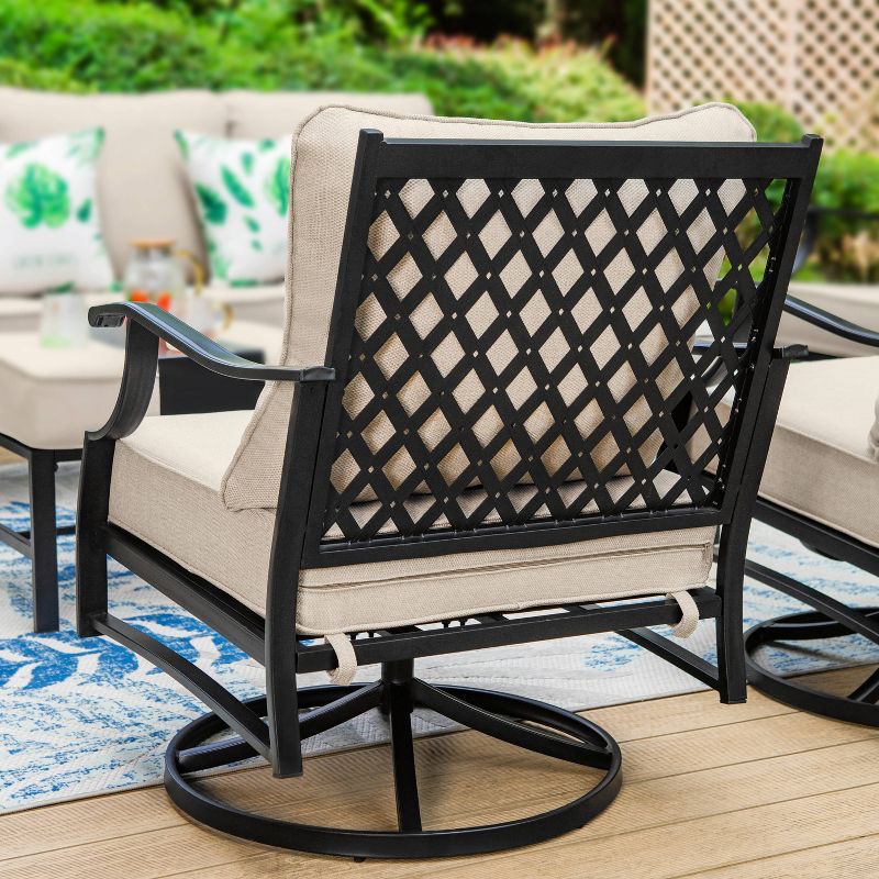 Captiva Designs 5pc XL Metal Outdoor Conversation Set with Swivel Chairs and Ottomans Beige, 4 of 11
