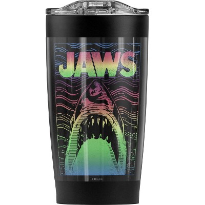 Jaws Neon Line Art Poster Steel Tumbler 20oz Coffee Travel Mug