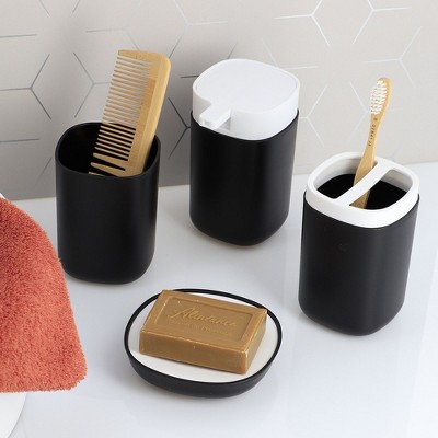 Modern Black and White 6-Piece Plastic Bathroom Accessory Set