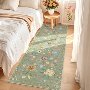 Boho Floral Rug, Washable Soft Low-Pile Non-Shedding Carpet for Living Room, Bedroom, Nursery, Kitchen, Dining, Indoor Use - 1 of 4