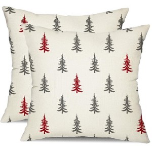 Christmas Pillow Covers 18x18 inch Set of 2 Christmas Tree Decorative Red and Gray Throw Pillow Covers - 1 of 4