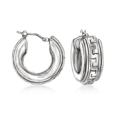 Ross-Simons Italian Sterling Silver Greek Key Hoop Earrings