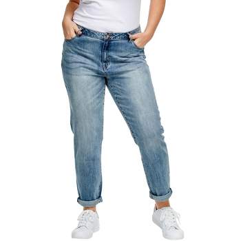 Ellos Comfortable Women's Plus Size Boyfriend Jeans Stretch Denim Mid-Rise