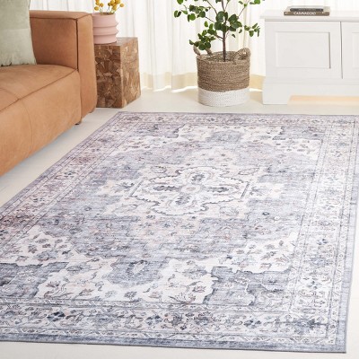 Light Grey and Beige Medallion Synthetic Washable Area Rug 5' x 8'