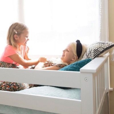 White Twin Low Loft Bed with Storage Stairs and Pine Frame