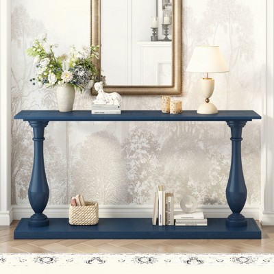 KIGFTSOD Vintage Sofa Table Console Table with Luxurious Pine Veneer and Elegance Vase-Leg Design for Living Room Study Room Entryway Bedroom, Navy