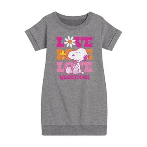 - Peanuts - Love Woodstock Graphic Short Sleeve Fleece Dress - 1 of 4
