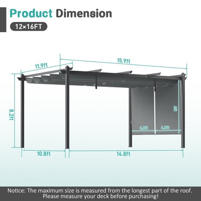 Gray Aluminum Patio Pergola with Adjustable Canopy and Sun Shade