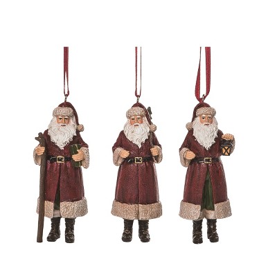 Transpac Resin Red Coat Santa Ornament Set of 3 Christmas Home Decorations