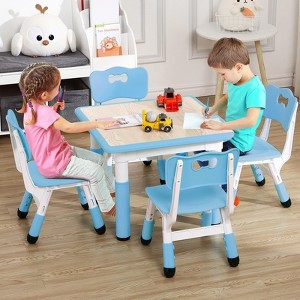 Kids Table and Chairs Set, Graffiti Desktop Plastic Children Art Table with Seat, Height Adjustable Toddler Table and Chair Set - 1 of 4