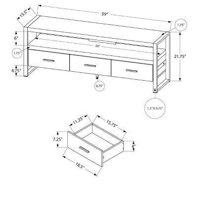 Contemporary Black TV Stand with 3 Drawers and Open Shelf