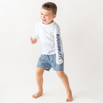 RuggedButts Boys UPF50+ Gingham Swim Trunks - Navy Gingham, 6 — фото 2