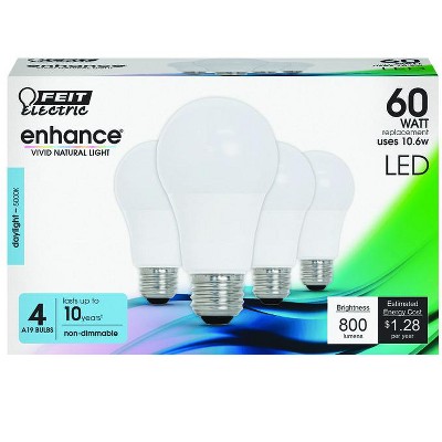 Feit Electric Enhance A19 E26 (Medium) LED Bulb Daylight 60 Watt Equivalence 4 pk