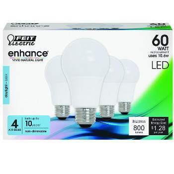 Feit Electric Enhance A19 E26 (Medium) LED Bulb Daylight 60 Watt Equivalence 4 pk