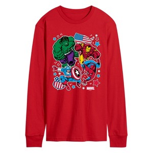 Men's - Marvel - Avengers America Stickers Style Long Sleeve Graphic T-Shirt - 1 of 3