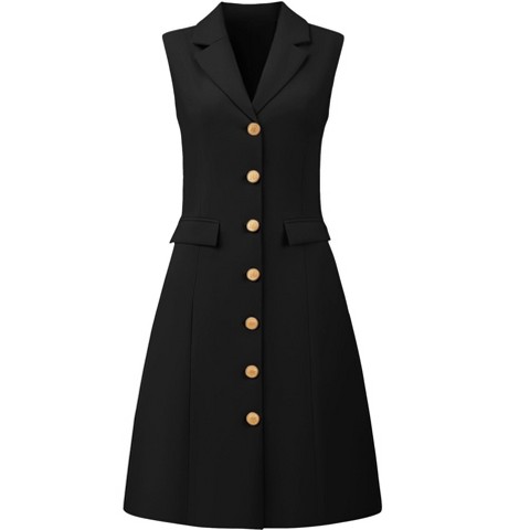 Женские платья INSPIRE CHIC Women's Sleeveless Collared Button Down Business Work A Line Blazer Dress Medium Black