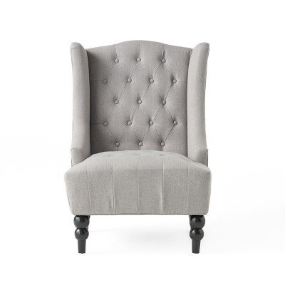 TIRAMISUBEST HI-BACK CLUB CHAIR, Tall Tufted Fabric Accent Chair, Vintage Club Seat for Living Room (Gray)