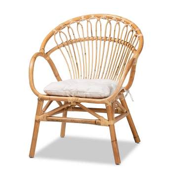 Benicia Rattan Dining Chair Brown - bali & pari: Plush Upholstered, Natural Material, Fully Assembled