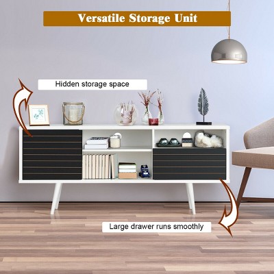 Modern Black and White MDF TV Stand with Cabinet and Shelves