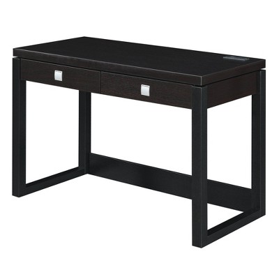 Newport 2 Drawer Desk with Charging Station Espresso/Black - Breighton Home