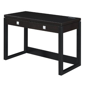 Newport 2 Drawer Desk with Charging Station Espresso/Black - Breighton Home: Home Office Workstation, MDF Construction - 1 of 4