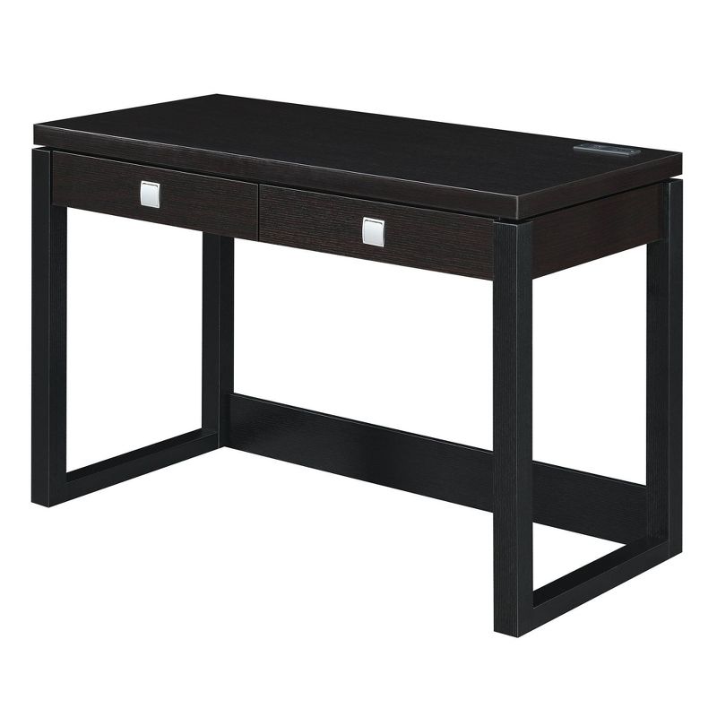 Newport 2 Drawer Desk with Charging Station Espresso/Black - Breighton Home, 1 of 11