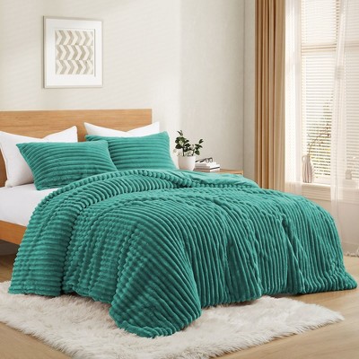 Sage Green Ribbed Microfiber King Comforter Set with Pillowcases