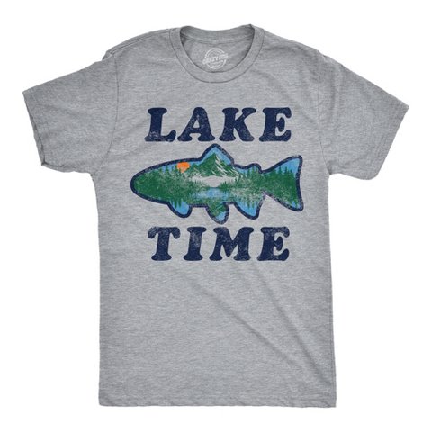 Мужские футболки Crazy Dog T-Shirts, Inc. Mens Funny T Shirts Lake Time Sarcastic Vacation Graphic Novelty Tee For Men - Crazy Dog Men's T Shirt For Campers Light Grey XL