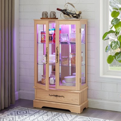 Lighted Curio Cabinet, 52" H Glass Display Cabinet with 3-Tier Adjustable Shelves, Cabinet with Tempered Glass Doors
