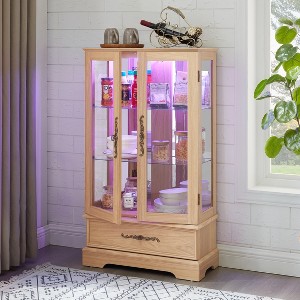 Lighted Curio Cabinet, 52" H Glass Display Cabinet with 3-Tier Adjustable Shelves, Cabinet with Tempered Glass Doors - 1 of 4
