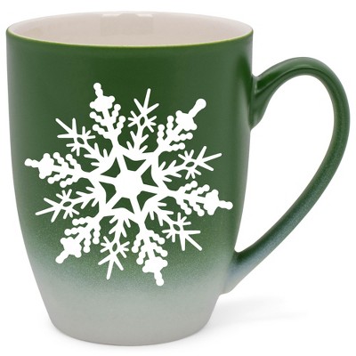 Elanze Designs Snowflake Bold Line Two Toned Ombre Matte Green and White 12 ounce Ceramic Stoneware Coffee Cup Mug