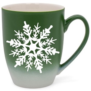 Elanze Designs Snowflake Bold Line Two Toned Ombre Matte Green and White 12 ounce Ceramic Stoneware Coffee Cup Mug - 1 of 4