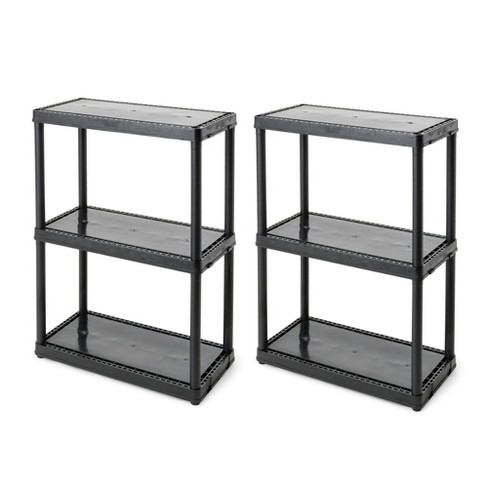 Gracious Living 4 Shelf Fixed Height Ventilated Medium Duty Shelving Unit +  4 10-Gallon Storage Bins & Lids for Home, Garage, or Basement, Black