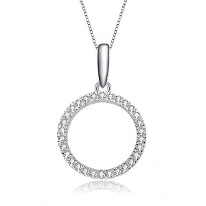 Exclusive rhodium plated cubic zirconia circle shaped pendant necklace, featuring a timeless design that exudes sophistication and radiant sparkle - 1 of 3