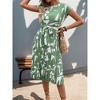 Women's Short Sleeved Round Neck Tie Waist Pleated Midi Dress Geometric Patterns - 4 of 4
