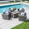 GDFStudio Venice Outdoor Wicker 5 Piece Swivel Club Chair and Fire Pit Set - 2 of 4