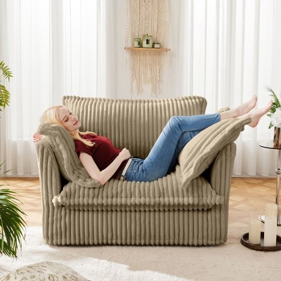 Single Armrests Sofa Chair,Modern Corduroy Fabric Upholstered Lazy Sofa Chair,High Back Pillows Sectional Modular Sofa Chair-Coolbibila