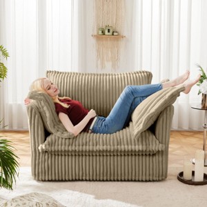 Single Armrests Sofa Chair,Modern Corduroy Fabric Upholstered Lazy Sofa Chair,High Back Pillows Sectional Modular Sofa Chair-Coolbibila - 1 of 4