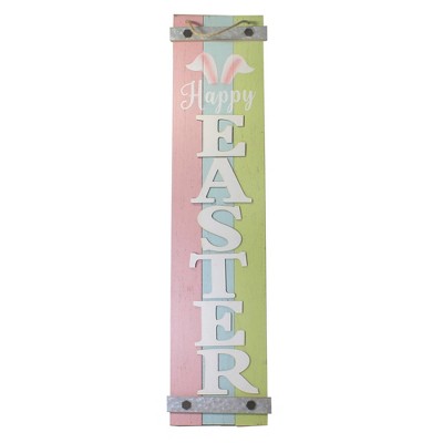 Home & Garden 43.0" Happy Easter Wood Plaque Spring Hanging Sign Bunny Ears Direct Designs International  -  Wall Sign Panels