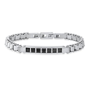 Steeltime Men's stainless steel and simulated black diamonds link bracelet - 1 of 4