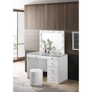 PAGED Vanity Desk with Mirror and Lights Wooden Makeup Vanity with Glass Top, 5 Drawers, Crystal Knobs for Bedroom - 1 of 4