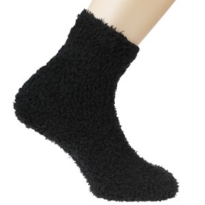 Pawz by Bearpaw Women's 2 Packs Solid Lounge Socks Comfy Soft Cute Fuzzy Socks Warm Socks for Women - Women's Cozy Lounge Socks, Black/Bone - 1 of 3