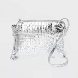 Alligator Print Double Gusset Crossbody Bag - A New Day™ Metallic Silver
